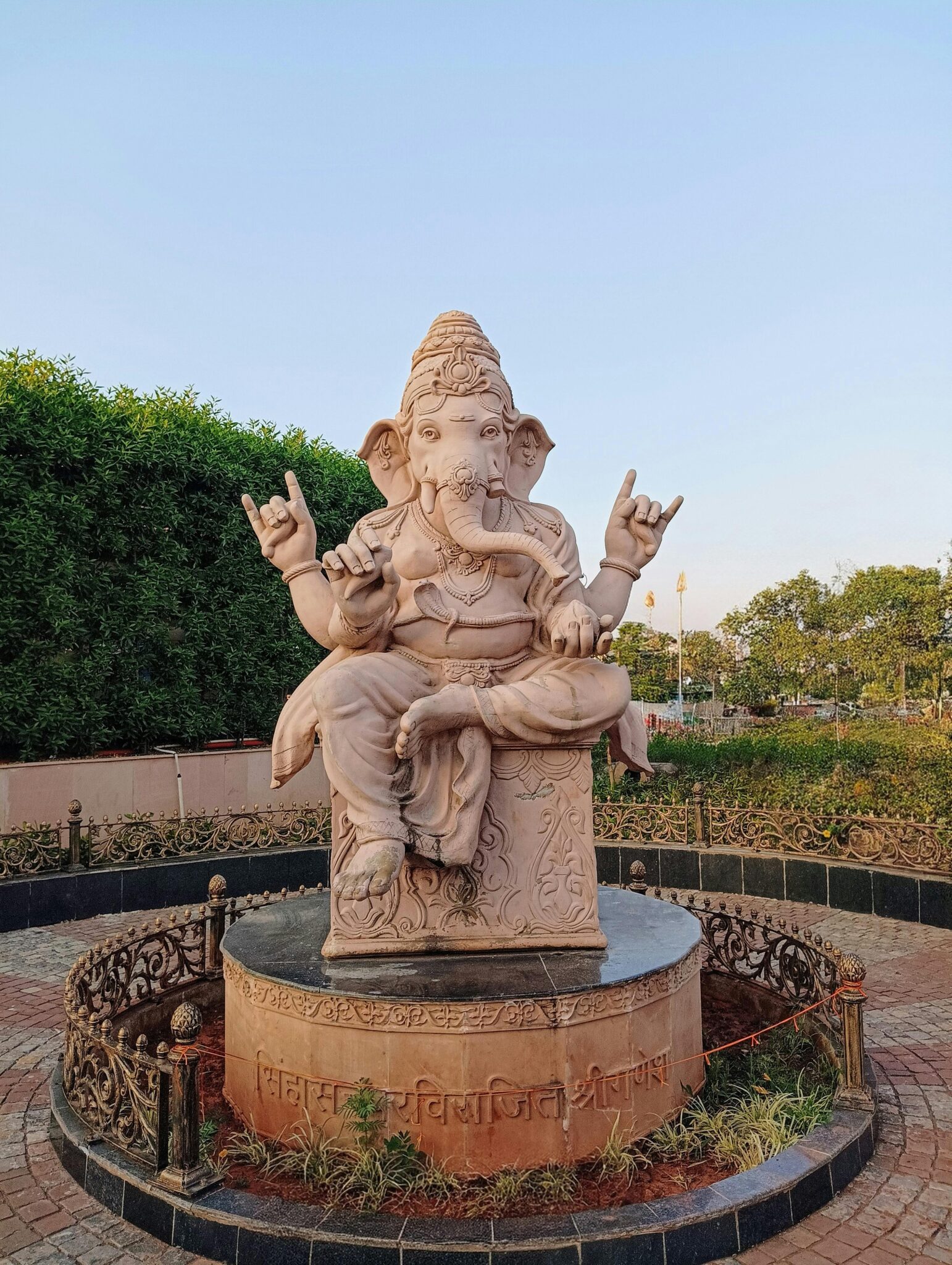 Outdoor Ganesha statue at Mahakal Lok, Ujjain, showcasing intricate Hindu artistry.